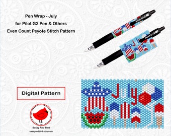 July, Peyote Bead Pen Wrap Pattern, Peyote Bead Pattern, Beadweaving Tutorial, Happy Birthday Gift for Wife
