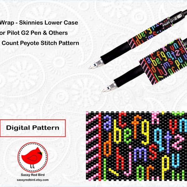 Skinnies Lower Case, Peyote Bead Pen Wrap Pattern, Peyote Bead pattern, Beadweaving Tutorial, Happy Birthday Gift for Her
