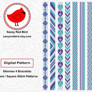 Skinnies 4, Bead Loom Bracelet Pattern,  Square Stitch Bead Pattern, Skinny Bracelet, Beadweaving Tutorial, Happy Birthday Gift for Friend