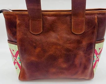 Small brown leather tote