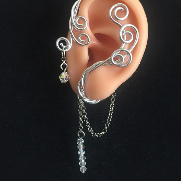 Swirly Aluminum Ear Cuff: Swarovski Crystal, No Piercing Needed