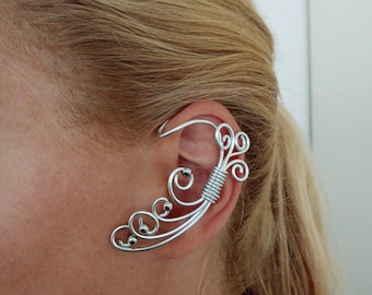 Swirly Aluminium Ohrmanschette: Silberdraht, kein Piercing erforderlich, handgefertigter Schmuck für auffälligen Stil, einzigartiges Statement, Geschenk für Sie