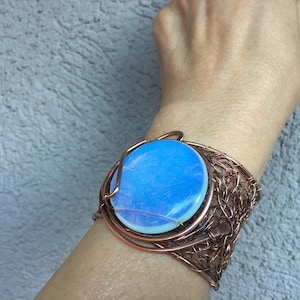 Opalite Stone Copper Wire Wrapped Bracelet - Modern Elegant Jewelry