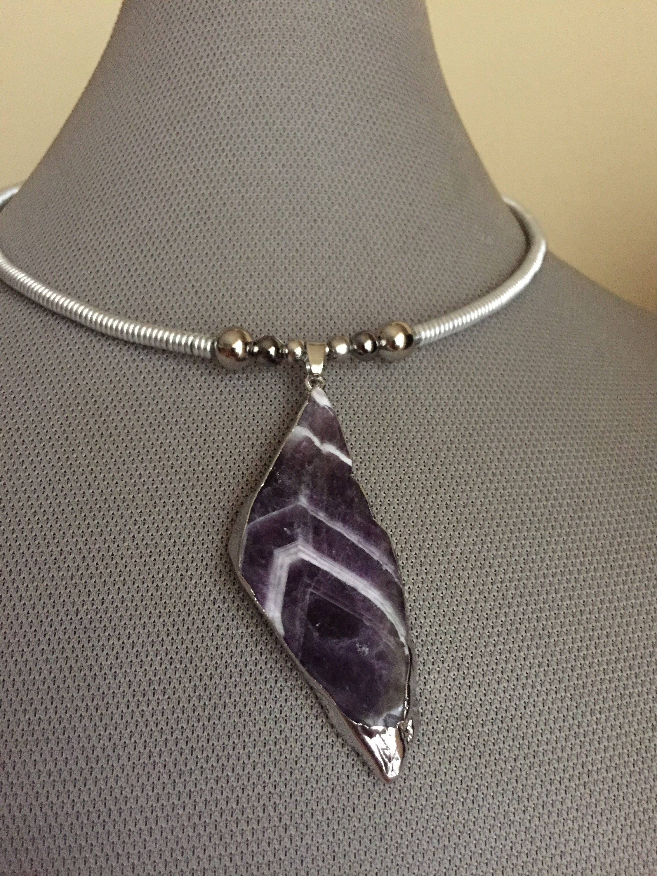 Handmade Jewerly. Dark Lilac Silver Necklace Agate - Etsy