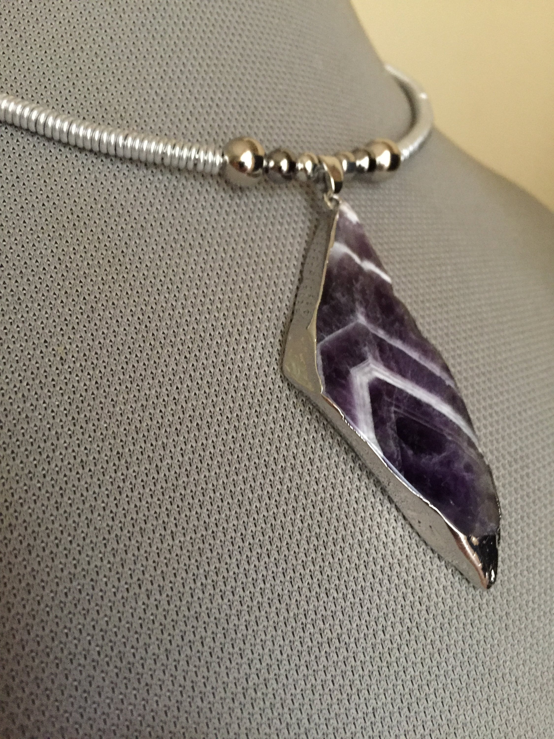 Handmade Jewerly. Dark Lilac Silver Necklace Agate - Etsy