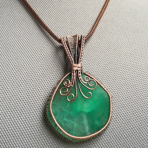 June Birthstone Agate Green Necklace | Copper Wire Handmade Statement Necklace | Cancer Birthstone Jewelry | Gemini Agate Birthstone Jewelry