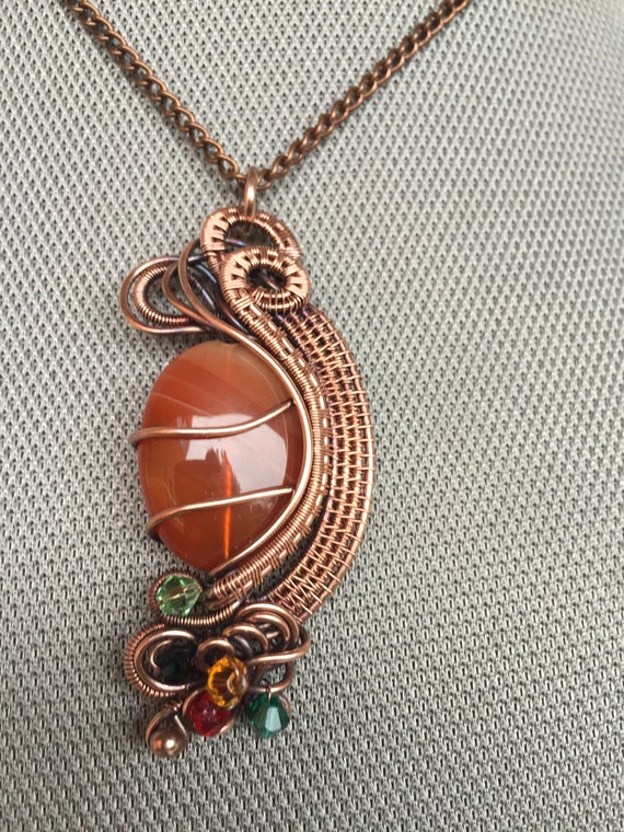 Agate Stone of Health and Passion. Hand Woven Wire. Swarovski | Etsy