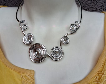 Handmade Aluminum Spiral Choker Necklace: Modern Silver Statement Jewelry. Lightweight Adjustable Design. Unique Gift for Her.