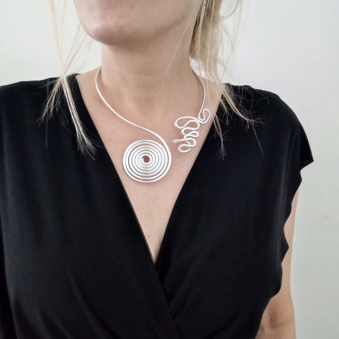Chocker Wire Handmade Aluminum Wire Choker. Open Spiral Necklace, Lightweight and ...