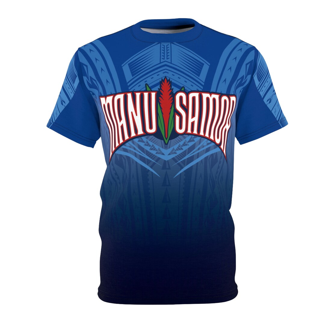 Personalised Samoa Rugby Long Sleeve Shirt Manu Samoa Gradient Blue LT7 main image 1