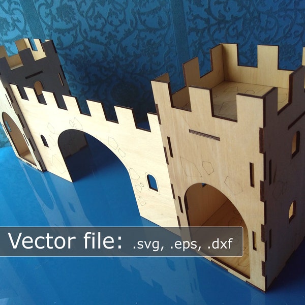 Tours et murs de château découpés au laser (fichiers vectoriels numériques) Jouets de bricolage