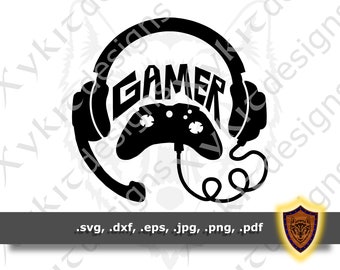 Gamer - Silhouette - Video Games - Scrapbook - Vinyl Cutter SVG design - Craft Files (Digital Download)