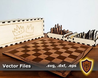 Classic Chess and Checkers Set with Custom Box - SVG - (Digital Download)