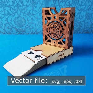 Corte a laser - Caixa de cartas de jogo com tema Halfing Fantasy - Caixa de baralho Hobbit - com e sem manga - arquivos vetoriais (download digital)