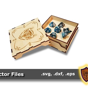 Laser cut Dice Box - With Borders and RPG Symbols for Engraving - Slotted and Open (vector file) digital download