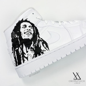Monochrome Bob Marley Custom Nike Jordan Air Mid 1 Sneakers