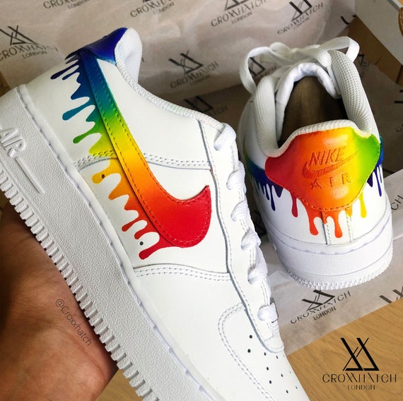 Rainbow Dripping Paint Swoosh Custom Nike Air Force 1 Sneakers 