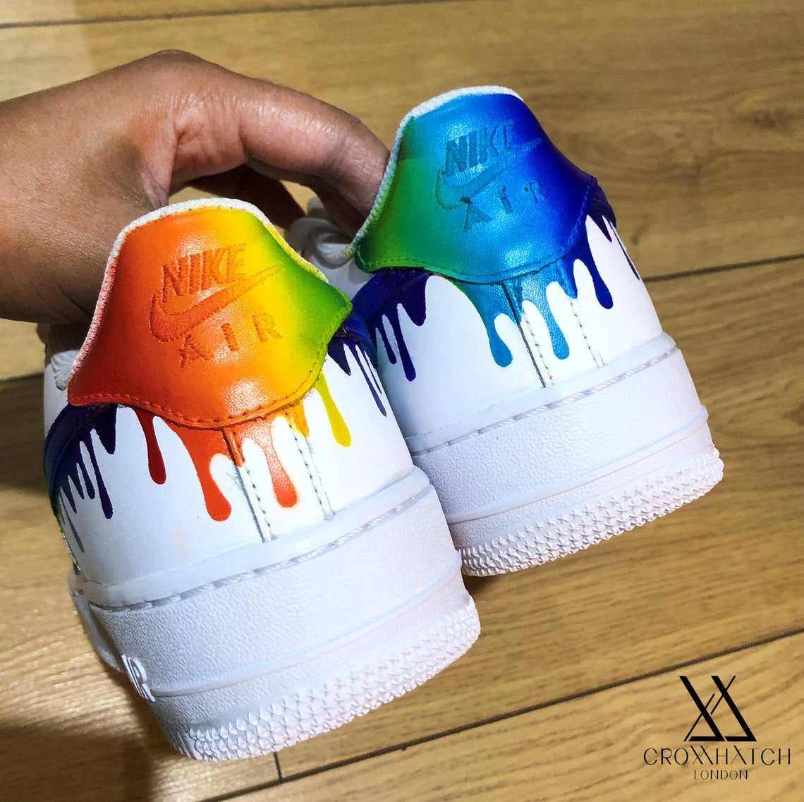 Rainbow Dripping Paint Swoosh Custom Nike Air Force 1 Sneakers Etsy