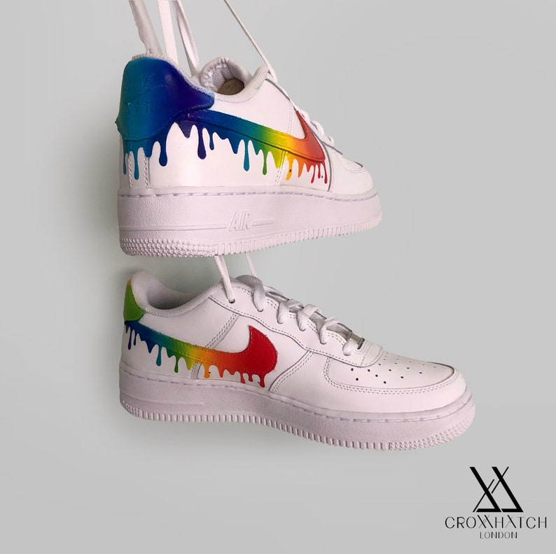 Rainbow Dripping Paint Swoosh Custom Nike Air Force 1 Sneakers Etsy