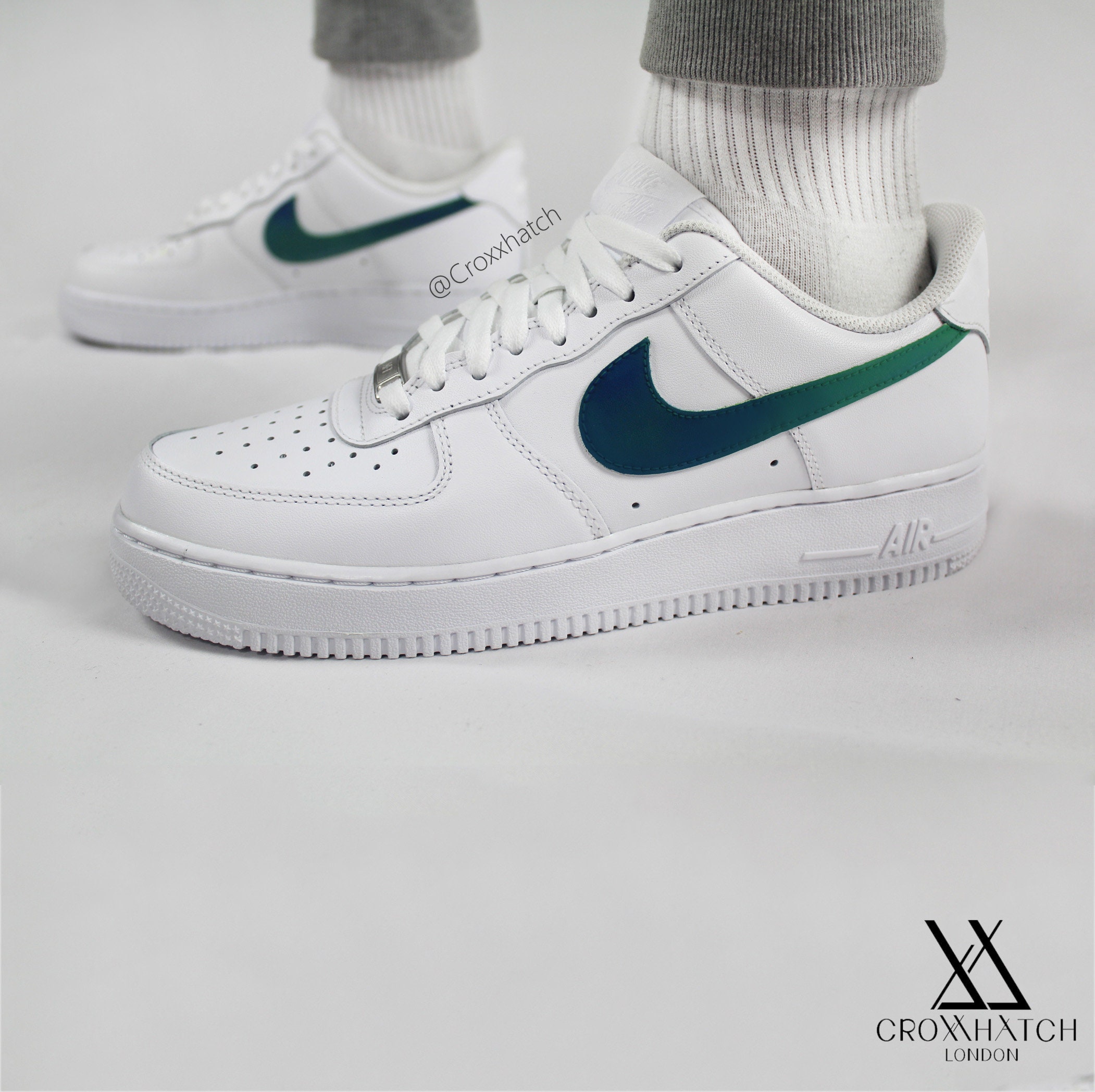 Navy to Soft Green Changing swoosh Air Force 1 Nike Sneakers | Etsy