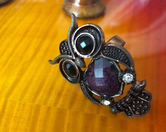 Owl Purple and black rhinestone Ring