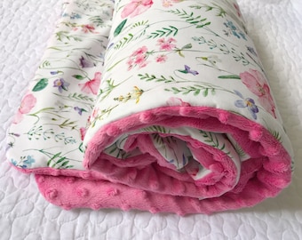 Flowers Blanket, Newborn Blanket, Floral Blanket, Natural Baby, Baby Girl, Baby Linen, Baby Shower, Minky Blanket, Pink Minky, De Luxe gift