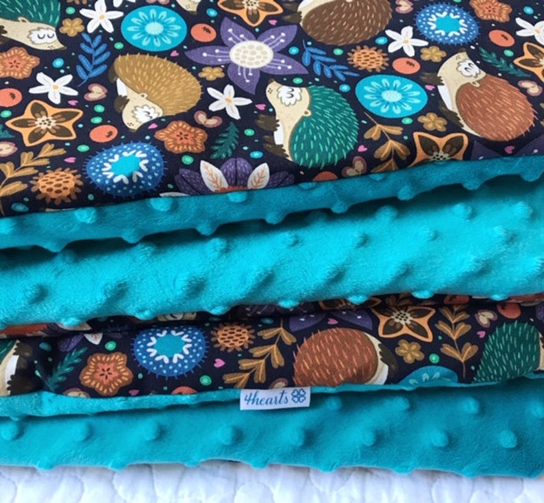 Nursery Minky Blanket, Hedgehog Bedding, Linen, Autumn Baby Blanket