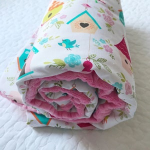 PREÇO DE FÉRIAS -25% - Cobertor de menina, cobertor de recém-nascido, cobertor de pássaros, bebê de pássaros, bebê menina, roupa de bebê, chá de bebê, cobertor de minky, casa de passarinho