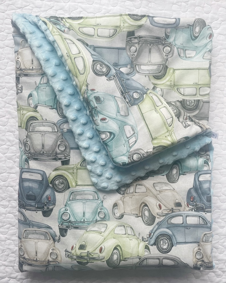 Newborn Baby Blanket, Baby Boy Blanket, VW Beetle Blanket, Baby Girl Blanket, Nursery Blanket, VW Beetle Quilt, Gift Blanket, Retro zdjęcie 5