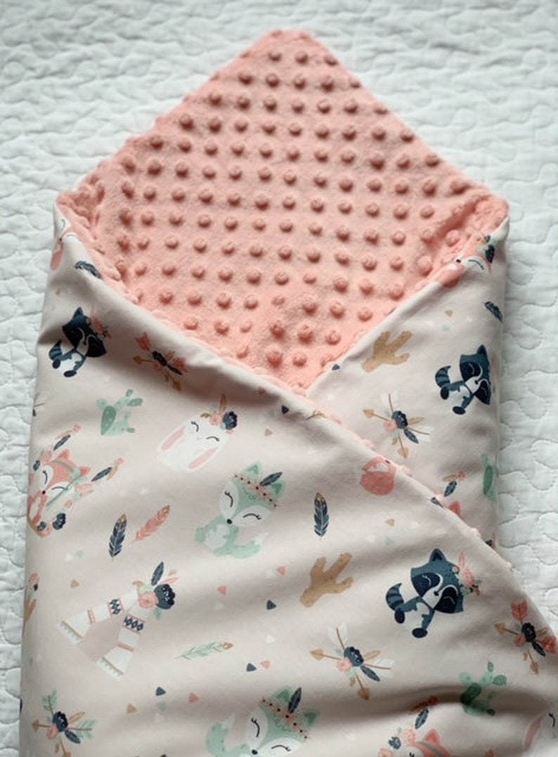 Newborn baby Blanket, Boho Baby Girl Blanket, Tribal Woodland Blanket, Boho Woodland Quilt, Tribal Woodland Nursery Blanket image 5