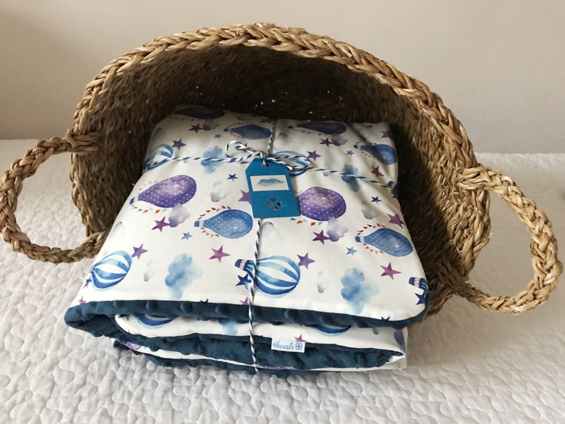 Nursery Minky set, Nursery Minky Blanket, Minky bedding set, Premium Blanket, Baby pillow, Baby Blanket, Star, Balloons, Baby, Navy Blue zdjęcie 5