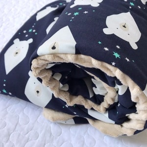 PREZZO VACANZE -25% - Coperta orso, coperta neonato, biancheria da letto orso, coperta per neonati in minky, animali del bosco, orso, coperta orsetto, blu navy