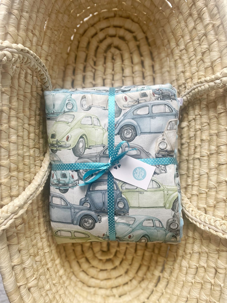 Newborn Baby Blanket, Baby Boy Blanket, VW Beetle Blanket, Baby Girl Blanket, Nursery Blanket, VW Beetle Quilt, Gift Blanket, Retro zdjęcie 1