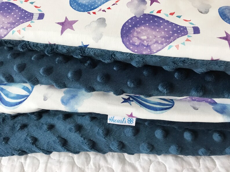 Nursery Minky set, Nursery Minky Blanket, Minky bedding set, Premium Blanket, Baby pillow, Baby Blanket, Star, Balloons, Baby, Navy Blue zdjęcie 4
