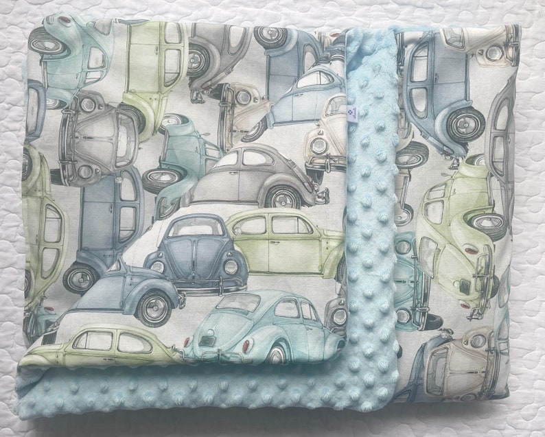 Newborn Baby Blanket, Baby Boy Blanket, VW Beetle Blanket, Baby Girl Blanket, Nursery Blanket, VW Beetle Quilt, Gift Blanket, Retro zdjęcie 3