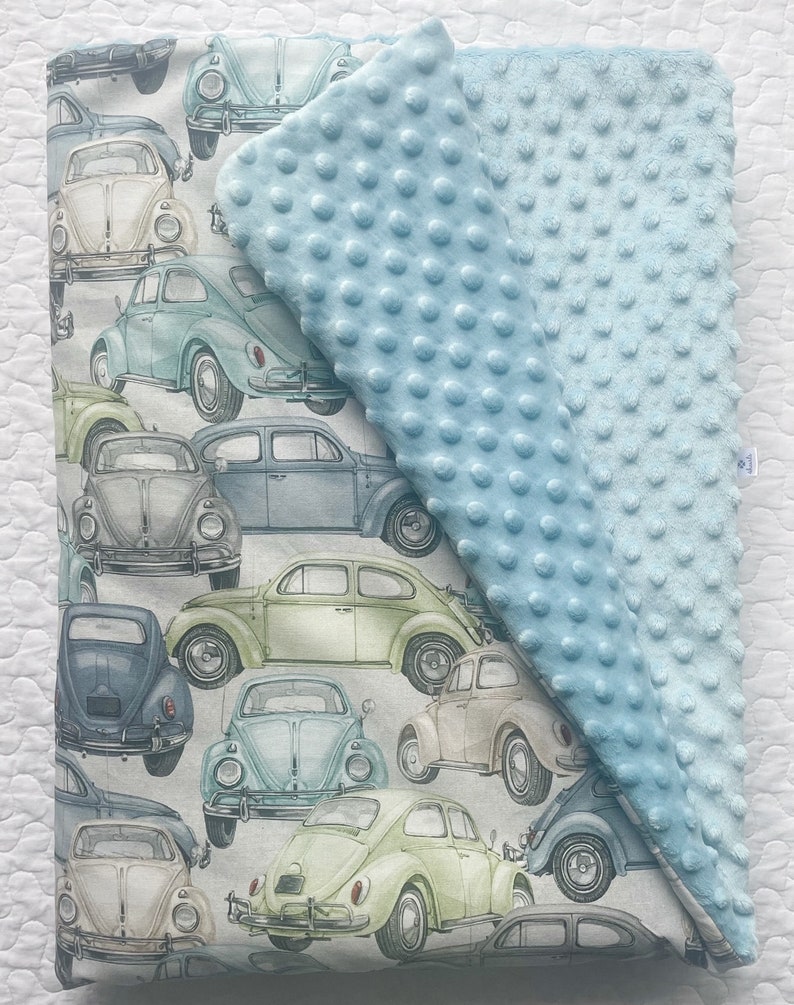 Newborn Baby Blanket, Baby Boy Blanket, VW Beetle Blanket, Baby Girl Blanket, Nursery Blanket, VW Beetle Quilt, Gift Blanket, Retro zdjęcie 4