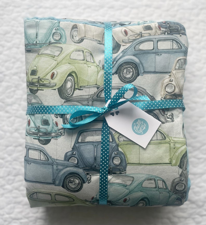 Newborn Baby Blanket, Baby Boy Blanket, VW Beetle Blanket, Baby Girl Blanket, Nursery Blanket, VW Beetle Quilt, Gift Blanket, Retro zdjęcie 7