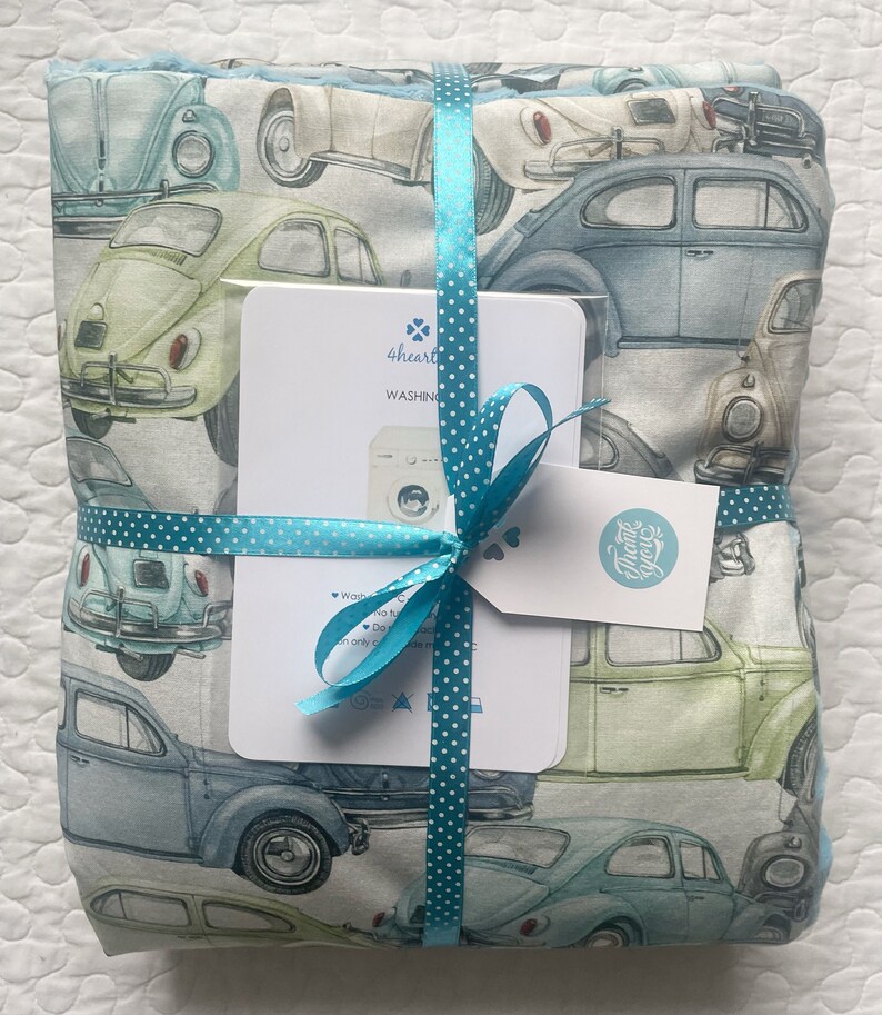 Newborn Baby Blanket, Baby Boy Blanket, VW Beetle Blanket, Baby Girl Blanket, Nursery Blanket, VW Beetle Quilt, Gift Blanket, Retro zdjęcie 9