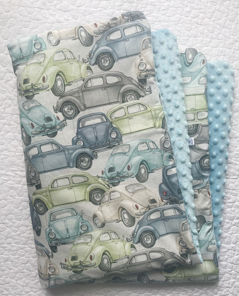 Newborn Baby Blanket, Baby Boy Blanket, VW Beetle Blanket, Baby Girl Blanket, Nursery Blanket, VW Beetle Quilt, Gift Blanket, Retro zdjęcie 2