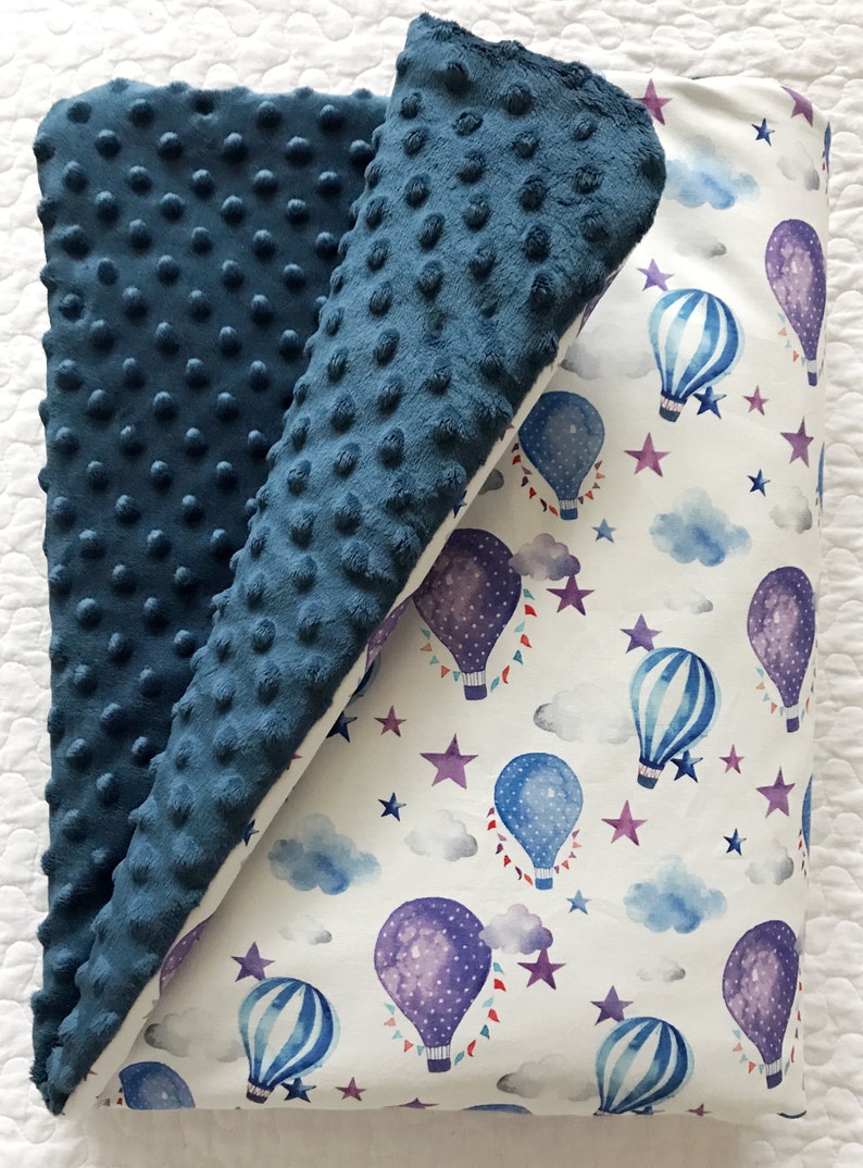 Nursery Minky set, Nursery Minky Blanket, Minky bedding set, Premium Blanket, Baby pillow, Baby Blanket, Star, Balloons, Baby, Navy Blue zdjęcie 3