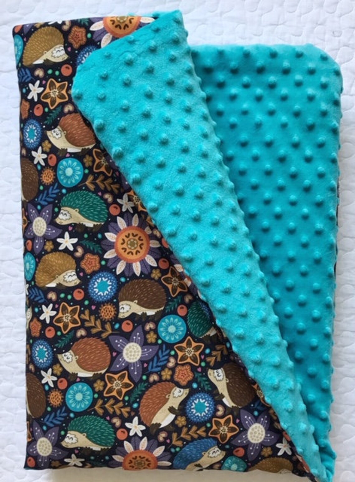 Nursery Minky Blanket, Hedgehog Bedding, Linen, Autumn Baby Blanket