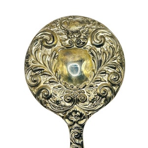 Antique Silver Plated Vanity Mirror, Embossed Handheld Mirror image 10