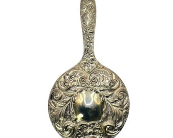 Antique Silver Plated Vanity Mirror, Embossed Handheld Mirror