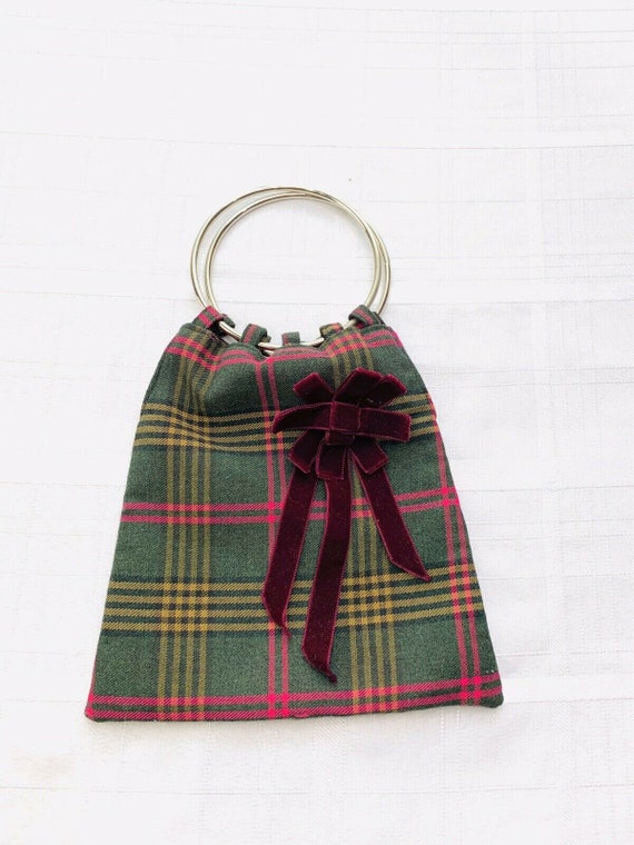 Joomi Joolz Vintage Plaid Bag Pink Lining Silver L