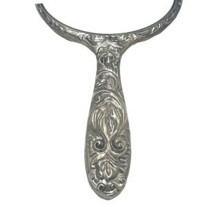 Antique Silver Plated Vanity Mirror, Embossed Handheld Mirror image 8