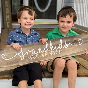 Large Rustic "Grandkids Make Life Grand" Picture Sign - Makes a great Christmas, Birthday, Mothers' Day or Fathers' Day Gift!