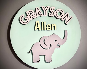 Custom Nursery Sign, Personalized Nursery Sign, Elephant Sign, Baby Room Sign, Nursery Decor, Elephant Decor, Custom Name Sign, Baby Sign