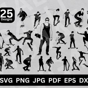 Skater SVG | png | pdf | eps | dxf, Skater Bundle, Skateboarder Art, Skateboarder Silhouette, Skateboarder Clipart, Skater Vector, Skating