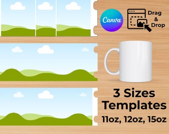 Plantilla para envolver tazas para sublimación + maquetas de tazas GRATIS / Plantillas de tazas de 11 oz, 12 oz y 15 oz