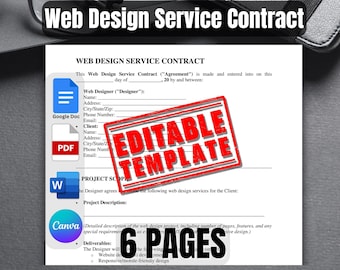 Web Design Service Contract Template Word Doc PDF CANVA | Printable Freelance Contract | Editable Agreement for Freelancers & Businesses